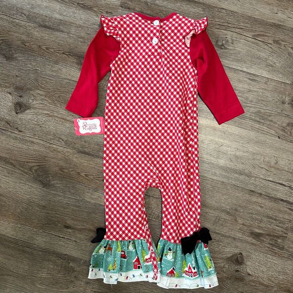 NWT Ricrac & Ruffles Long Sleeve Christmas Romper Girls 18 Months Red Plaid - Picture 4 of 4